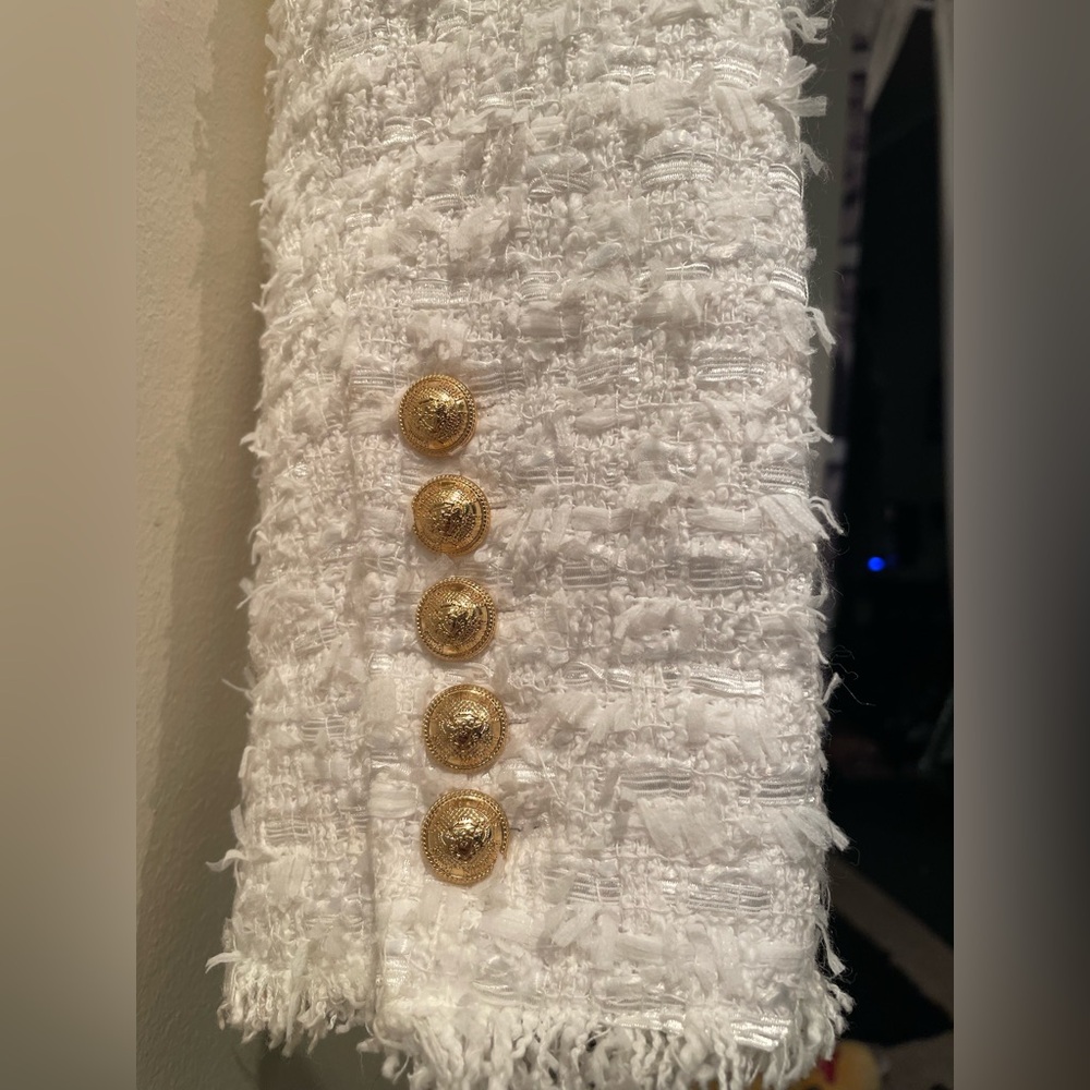 😍Authentic SOLD OUT Balmain subtle white tweed blazer gold buttons size 44 Euro - Picture 12 of 16